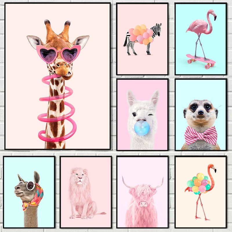 Photography Nature - Funny Fashion Giraffe Zebra Flamingo Party