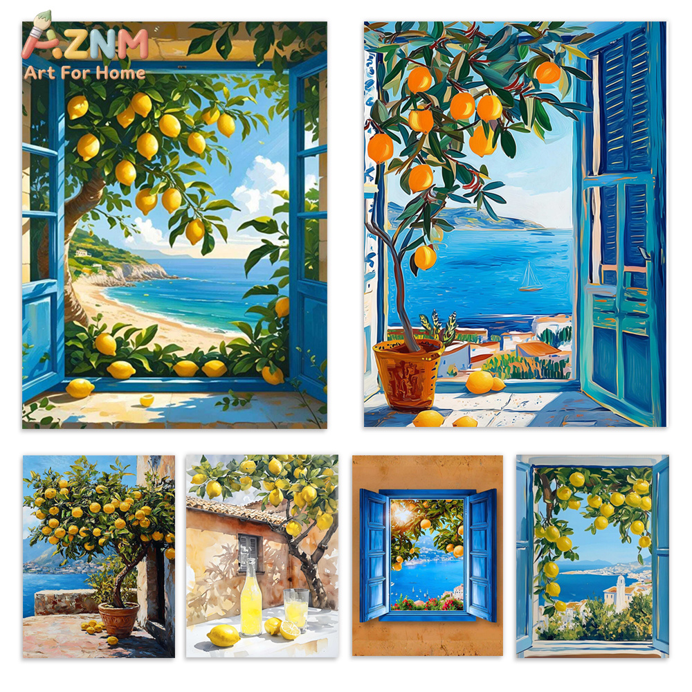 Photography Nature - AZNM Mediterranean Blue Window Lemon Tree