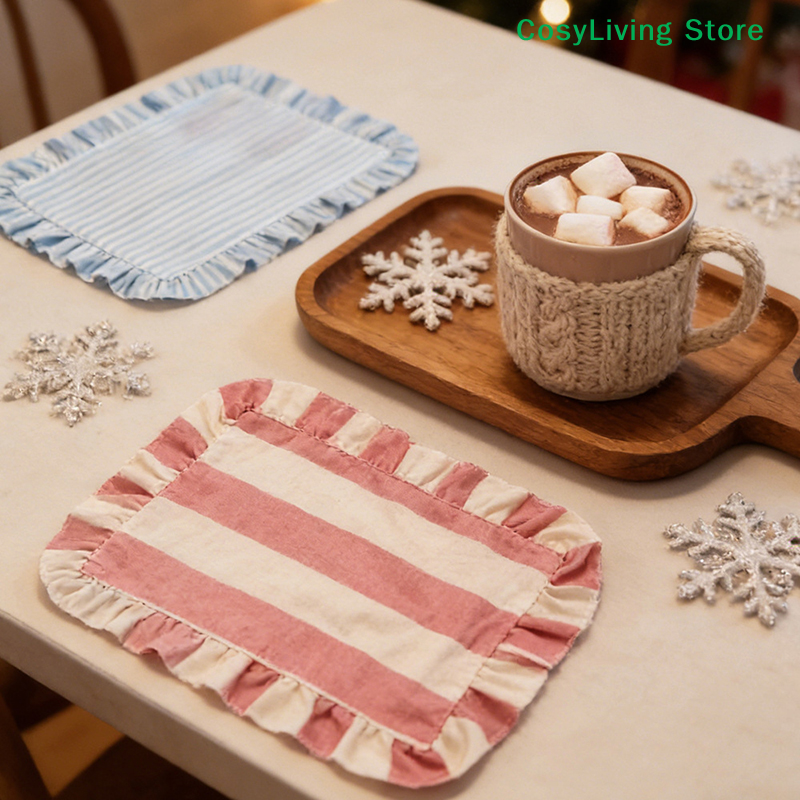 Photography Coffee - [CL]1Pc Minimalist Stripe Ruffle Placemat Coffee