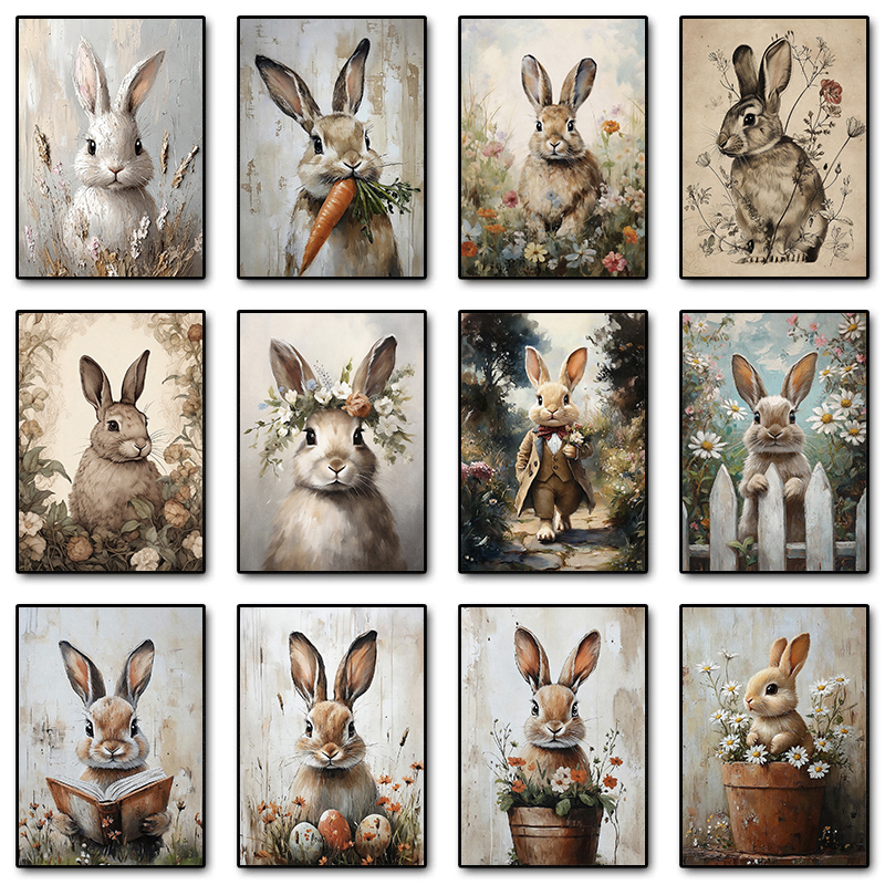 Photography Nature - Boho Rabbit Bunny Vintage Poster Rustic