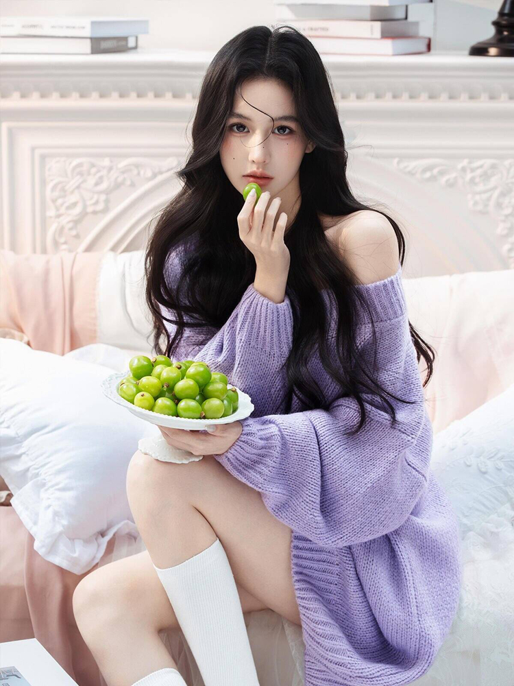 Photography Lighting - Autumn Winter Purple Sweater Oxygen Feel