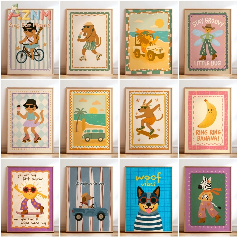 Photography Nature - AZNM Retro Groovy Cute Animal Canvas