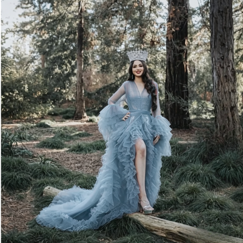 DUSTY BLUE Ruffle Tulle Robe D - Photography Nature review and price