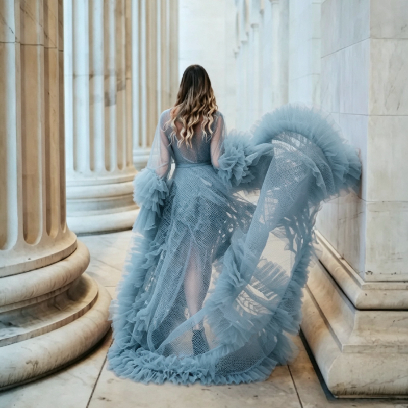 DUSTY BLUE Ruffle Tulle Robe D - Photography Nature review and price
