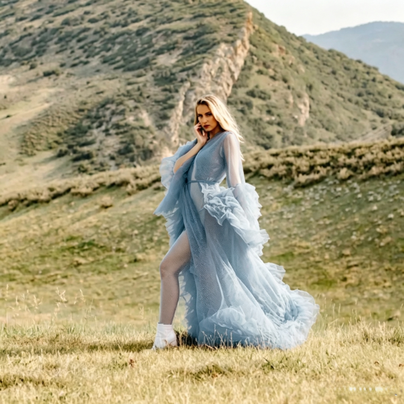 DUSTY BLUE Ruffle Tulle Robe D - Photography Nature review and price