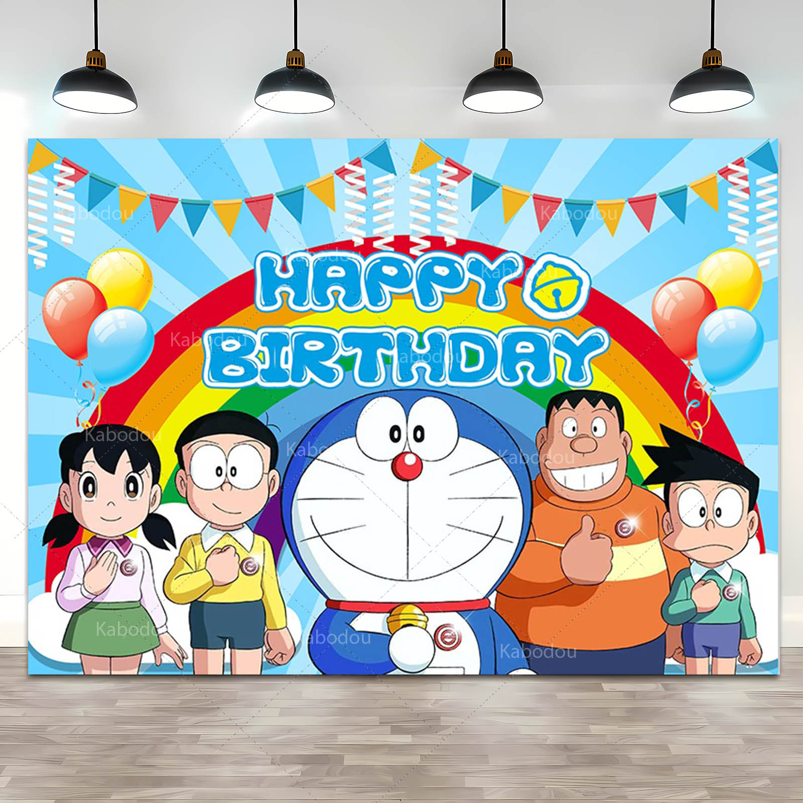 Doraemon Party Backdrop Blue C - Photography Video review and price