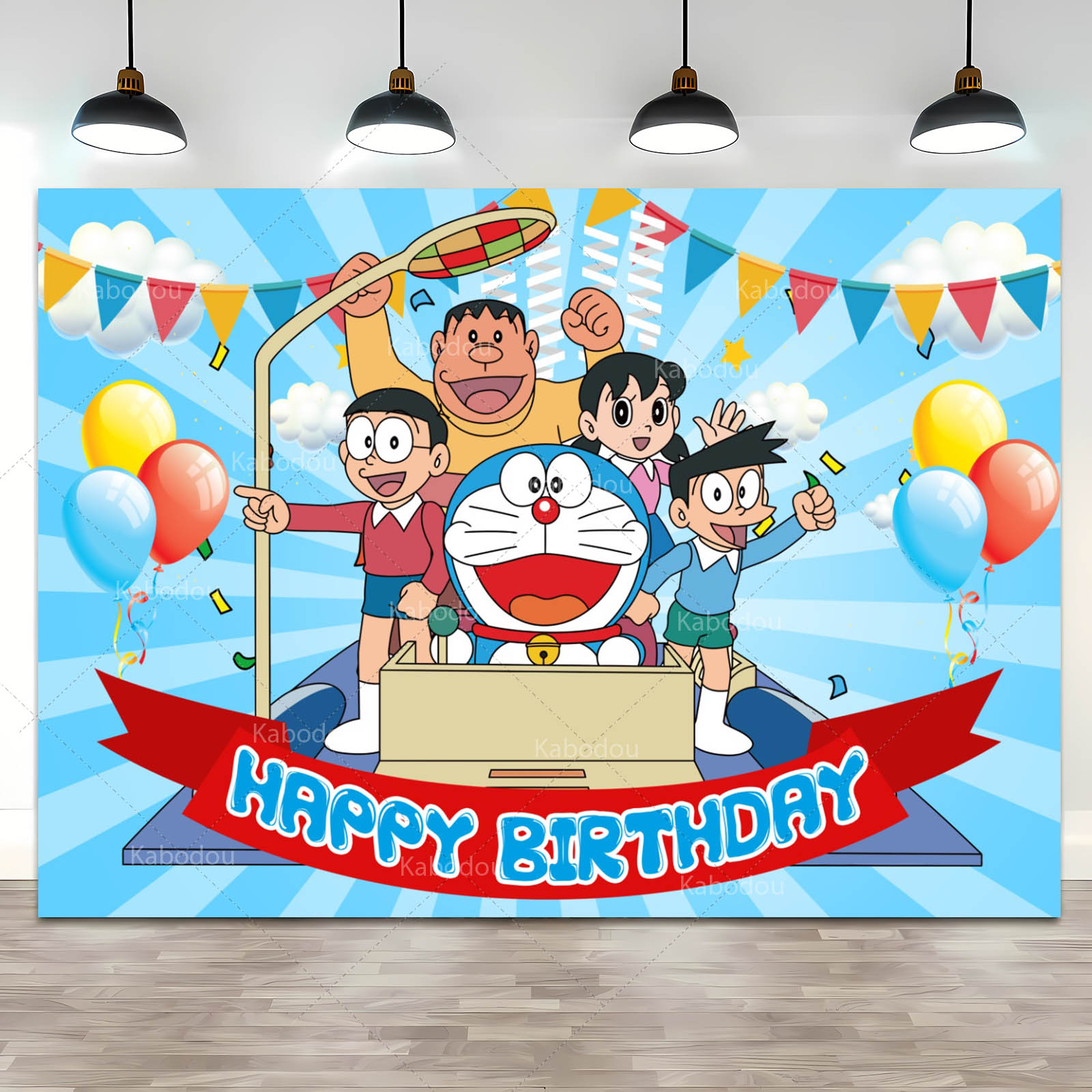 Doraemon Party Backdrop Blue C - Photography Video review and price